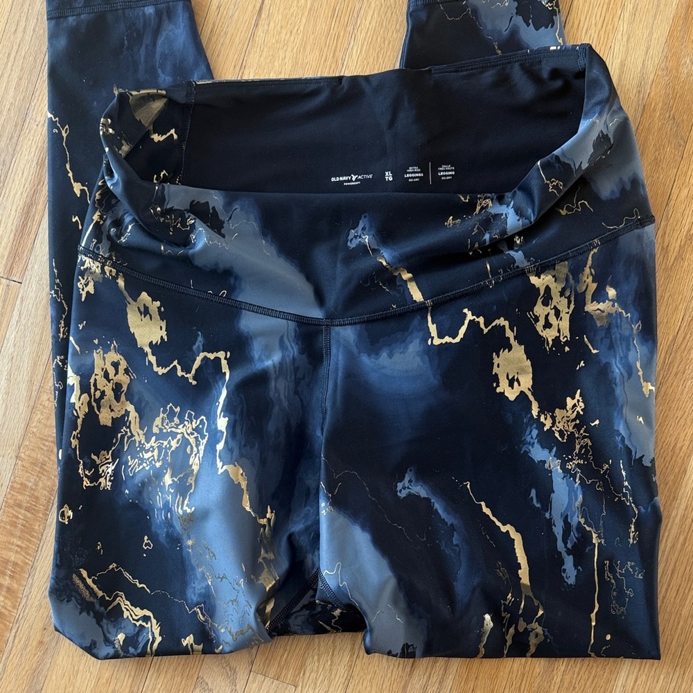 Old Navy Black Leggings with Gold Marble Print - Picture 2 of 4